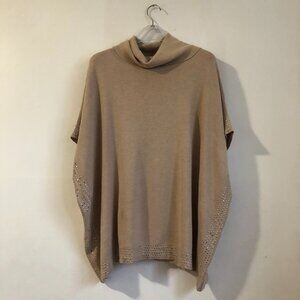Martha Stewart Beige Oversized Turtleneck Jeweled Knit Poncho Sweater Large